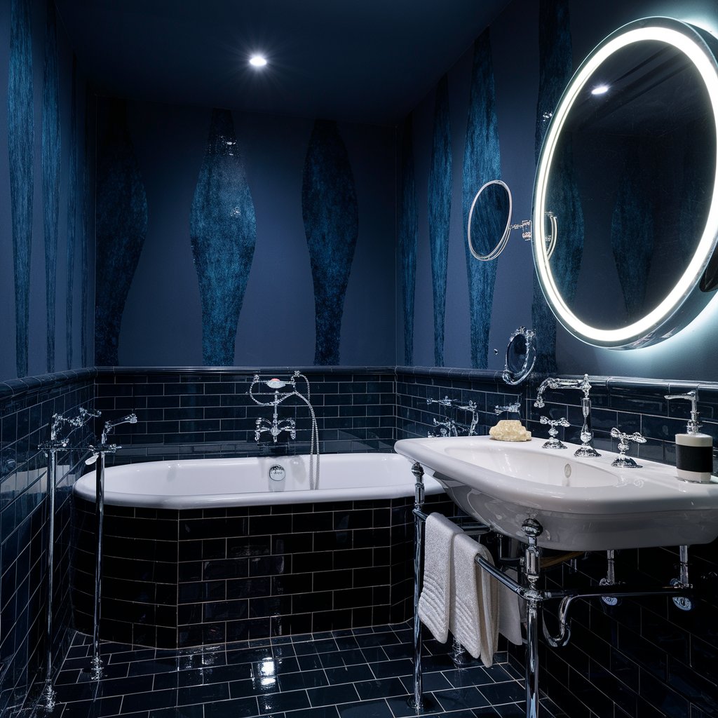 Bathroom modern ideas with blue dark hue