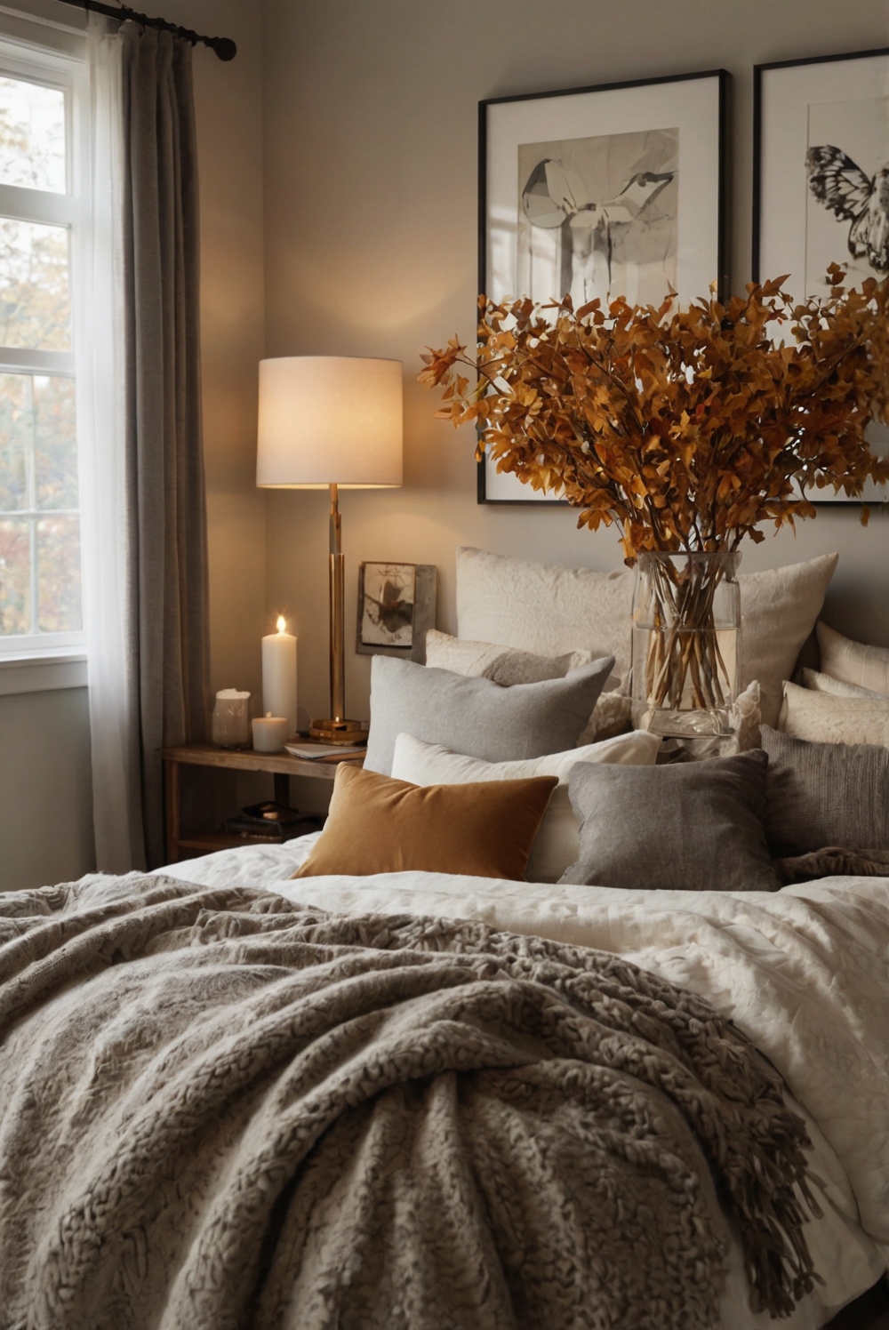 Bedroom decor ideas, Fall home decor, Cozy bedroom tips, Autumn bedroom makeover, Chic bedroom design