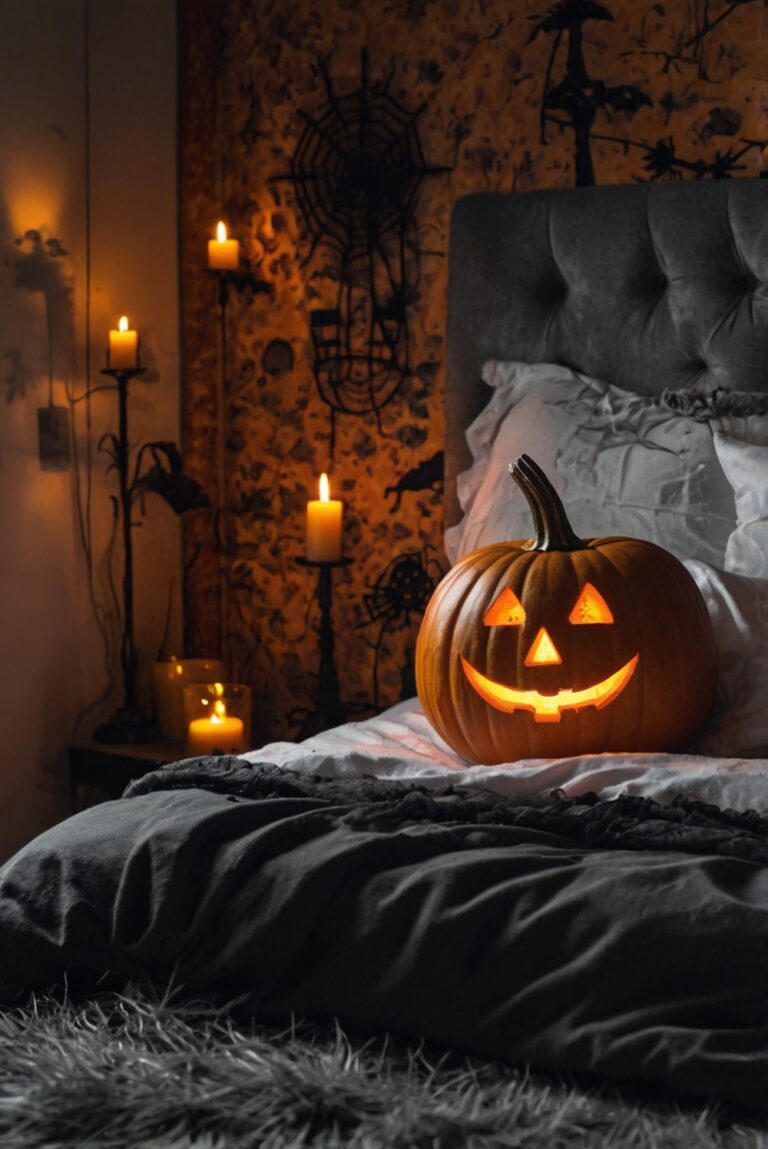 Halloween decorations, Spooky bedroom ideas, Haunted bedroom decor, Ghostly bedroom theme, Creepy bedroom accessories