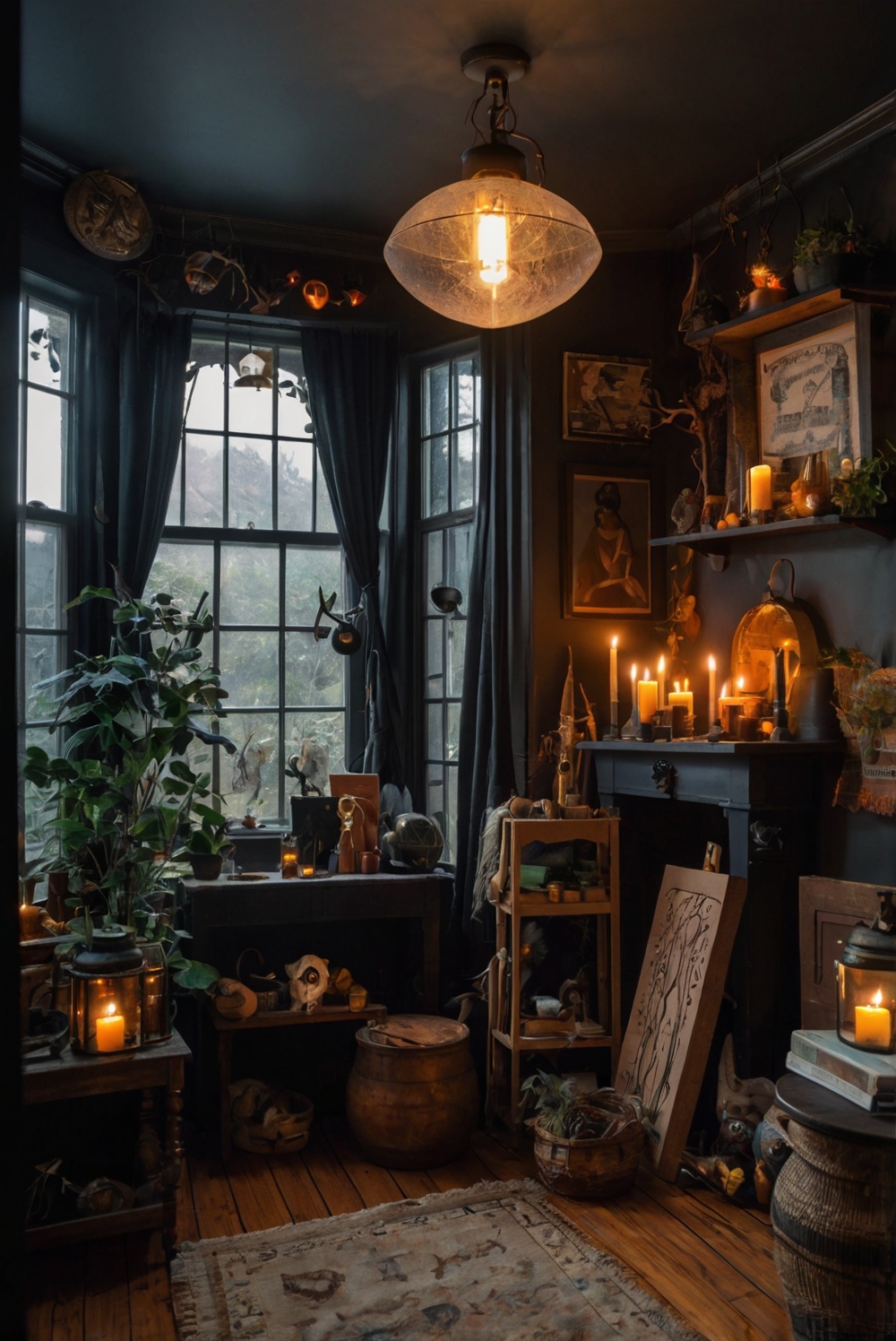 witchy decor, mystical home, gothic interior, pagan style, occult design