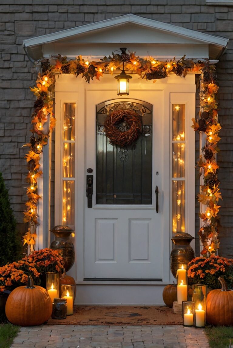 Outdoor Thanksgiving decorations, Outdoor fall decor, Fall porch decorations, Thanksgiving outdoor lighting, Autumn outdoor wreaths